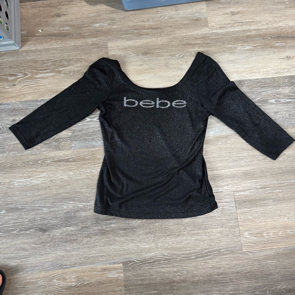 Bebe Shimmering Black Long Sleeve Top